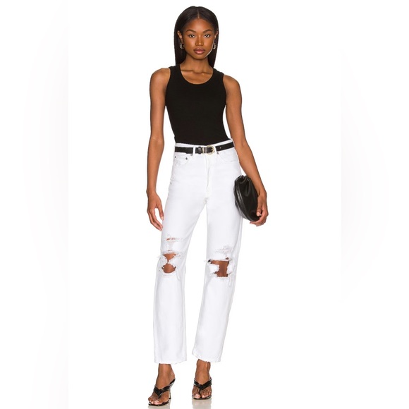 AGOLDE 90’s Jeans Mid Rise Loose Fit Vanish White Distressed Size 28 - Picture 1 of 16